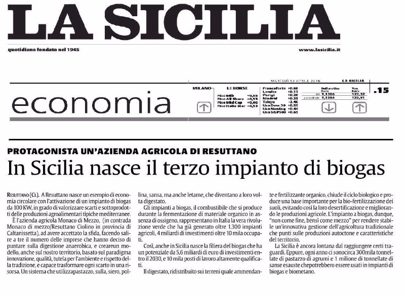 In Sicilia nasce il terzo impianto di biogas